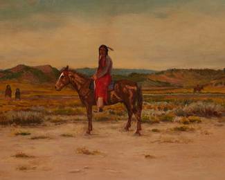 40
Charles Craig
1846-1931
Horserider In A Field
Oil on canvas laid to canvas
Signed lower right: Chas. Craig
13.5" H x 21" W
Estimate: $2,000 - $3,000