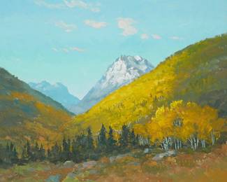 161
William Zaner
1930-2015
"San Juan September," 2002
Oil on Masonite
Signed lower left: Zaner; signed again, titled, dated, and inscribed, all verso: S.W. Colorado
16" H x 20" W
Estimate: $700 - $900