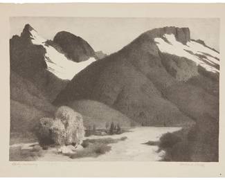 306
Conrad Buff
1886-1975
"Chilly Morning"
Lithograph on wove paper
Edition: 36/200
Signed, titled, and numbered in pencil in the lower margin: Conrad Buff
Image: 9.875" H x 14.125" W; Sheet: 12" H x 16.125" W
Estimate: $400 - $600