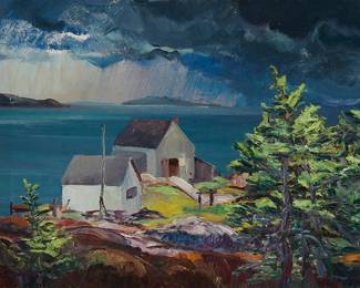 201
Emil Bisttram
1895-1976
"The Line Storm"
Oil on canvas
Signed lower right: Bisttram; titled in pencil on the upper portion of the stretcher
18" H x 24" W
Estimate: $1,000 - $1,500