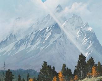 153
Dick Sorenson
20th century
"Illumination," 1988
Oil on canvas
Signed and dated lower right: Sorenson ©; titled in black pen on the upper portion of the stretcher, verso
20" H x 16" W
Estimate: $400 - $600