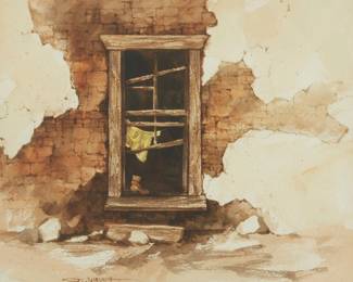 176
Gary Niblett
b. 1943
"Adobe Window"
Watercolor on paper
Signed lower left: Gary Niblett; titled on the frame's backing paper
Sight: 9.875" H x 12.25" W
Estimate: $800 - $1,200