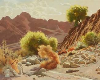 199
R. Brownell McGrew
1916-1994
Desert Canyon
Oil on board
Signed lower right: R. Brownell McGrew
18" H x 24" W
Estimate: $2,000 - $3,000