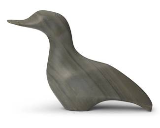 294
Mina Mannuk (B. 1934, Inuit; Belcher Islands/Sanikiluaq)
A carved stone bird sculpture, mid/late 20th century
Incised signature to underside: Mannuk
The bird with incised eyes and nose
4.625" H x 6.875" W x 2" D
Estimate: $100 - $200