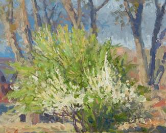 185
Curt Walters
b. 1950
"Plum Blossom"
Oil on Masonite
Signed lower right: Curt Walters; titled verso and on the back of the frame
10" H x 10" W
Estimate: $600 - $800