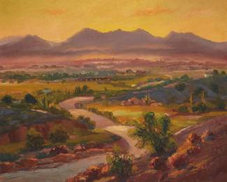178
Carolus Verhaeren
1908-1956
"Tucson Mountains From River Road"
Oil on canvas
Signed lower right: Carolus Verhaeren; titled on the stretcher
28" H x 33" W
Estimate: $2,000 - $3,000