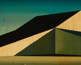 193
Eyvind Earle
1916-2000
Untitled, Barn, 1966
Oil on board
Signed and dated lower right: Eyvind Earle
15" H x 30" W
Estimate: $5,000 - $7,000
