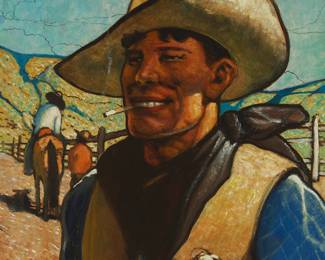 167
Hernando Villa
1881-1952
Cowboy With Cigarette
Oil on panel
Signed lower left: Hernando Villa
21" H x 18" W
Estimate: $5,000 - $7,000