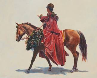 175
Charles E. Showalter
1932-2017
"Hawaii Pa'u Rider," 1981
Oil on canvas
Signed and dated lower right: C.E. Showalter; signed again, titled, and with the inscribed artist's copyright on the stretcher
16" H x 20" W
Estimate: $400 - $600