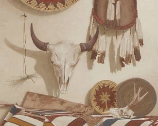50
Mark Thompson
b. 1947
Still Life With A Buffalo Skull
Tempera on panel
Signed lower right: S. M. Thompson ©
45" H x 38" W
Estimate: $1,500 - $2,500