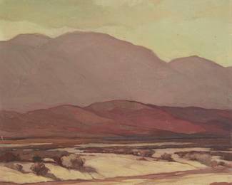 191
George Spangenberg
1907-1964
"Mountain Mist"
Oil on canvas laid to board
Signed lower left: G.Spangenberg; signed again and titled verso
15" H x17" W
Estimate: $1,000 - $1,500