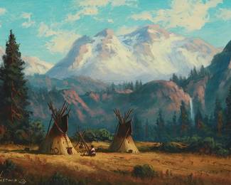 43
Heinie Hartwig
b. 1937
"High Mountain Snow"
Oil on Masonite
Signed and with the artist's device lower right: Heinie Hartwig; titled verso
9" H x 14" W
Estimate: $800 - $1,200