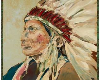 36
Ira Yeager
1938-2022
Profile Of An Indian
Oil on canvas
Signed lower right: Ira Yeager
60" H x 60" W
Estimate: $3,000 - $5,000