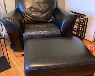 Black leather chair and ottoman