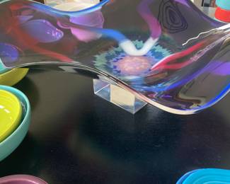 Large, signed, art glass bowl