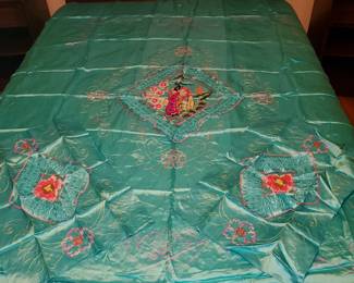 Vintage - Satin coverlet with (2) shams from the orient.  