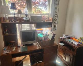 Desk, Lamps, Office Supplies