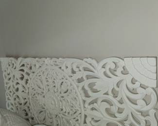 White, wooden full size headboard