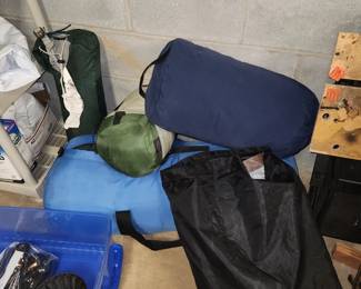 Camping: sleeping bags, rafts, tent, tubes...