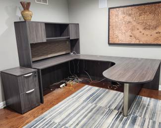 AVAILABLE FOR PRE-SALE. Home office desk. 101" X 71". $200.00.  BUYER dismantles & removes (requires Phillips screw driver & allen wrenches)