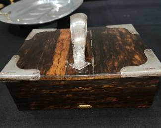 Burled wood with sterling trim cigar box by Drew & Sons, London