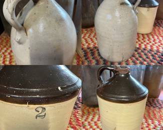 Antique Stoneware Salt Glazed Moonshine Jug, Vintage Antique Rare Brown top 2 gallon Western Stone ware style crock, Jug