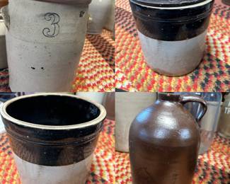 Red Wing #3 Butter Churn, Bottom right Southern Stoneware Jug Long family Crawford County, GA Late 19 early 20 century, 