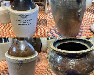 Top Right:Ransbottom Brothers Crown Advertising #4 Jug Jas J. Lamb 347 Mainstreet Paterson, NJ,... Antique Vintage 2 toned stoneware #3 gallon whiskey jug, 