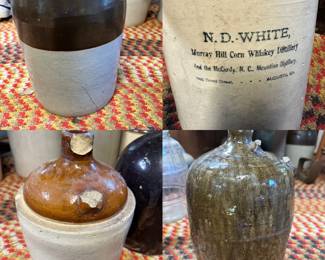 Middle Georgia Advertising Jug N.D. White, Murray Hill Corn Whiskey Distiller, and the McCurdy N. C. Mountain Distillery Augusta, GA Jug