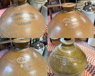R. P. Brindley & Co. LTD Wine and Spirit Importers Leeds D61, hunts patent Liverpool #6, 1920's Advertising Crock for Yorkshire Varnished Co.  limited Ripon 