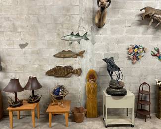 Antler Lamps. Large Gem Globe,  Chainsaw Carvings,  Heavy turning Townsend Bronze 