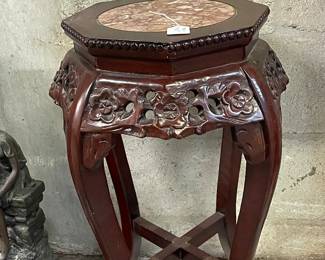 Carved Wood Art Pedestal Stand with marble like top