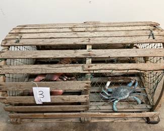 New England Lobster Trap with Lobster and Blue Crab in it