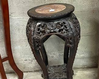 Carved Wood Art Pedestal Stand with marble like top