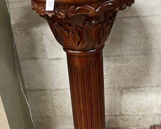 Wood Carved Column Art Pedestal with marble like top