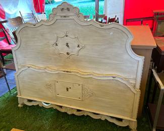 Vintage Off white full size headboard and footboard.  Also have tall boy dresser