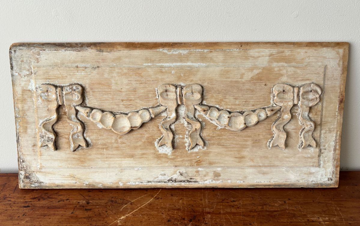 Antique French Hand Carved Wooden Plaque Panel