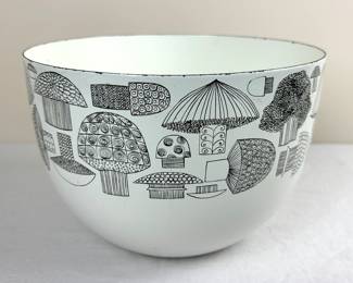 Vintage Mid Century FINEL Finland Mushrooms Enamel Bowl