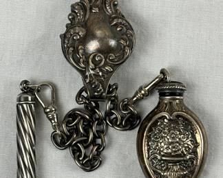 Antique Sterling Silver Chatelaine Belt Clip Hook With Tools