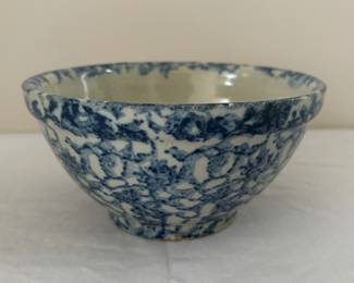 Vintage Blue Spongeware Pottery Bowl