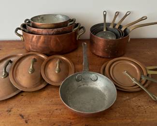 Vintage French Copper Pots Set Bazar Francais New York