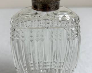 Antique Cut Crystal & Sterling Silver Repousse Scent Bottle Flask