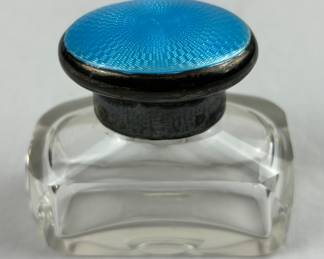 Antique Sterling Silver & Enamel Guilloche Scent Bottle