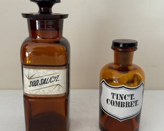 2 Vintage Apothecary Pharmacy Glass Bottles