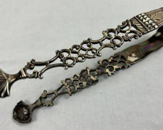 Georgian English Cast Sterling Silver Sugar Tongs Nips