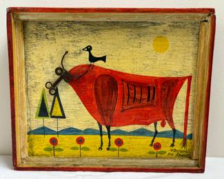 Vintage Mid Century Manfariel De Adali Mixed Media Oil Painting