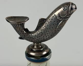 Antique R. Blackinton & Co Sterling Silver Figural Fish Liquor Bottle Pourer