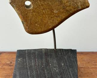Signed Vintage Abstract Modern Carved Stone Fish Or Bird Sculpture