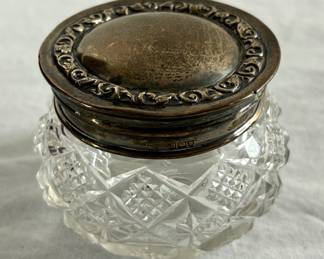 Antique Sterling Silver & Cut Crystal Repousse Dresser Jar