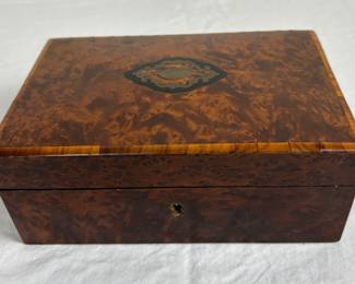 Antique Wood Jewelry Dresser Box Sterling Silver Detail